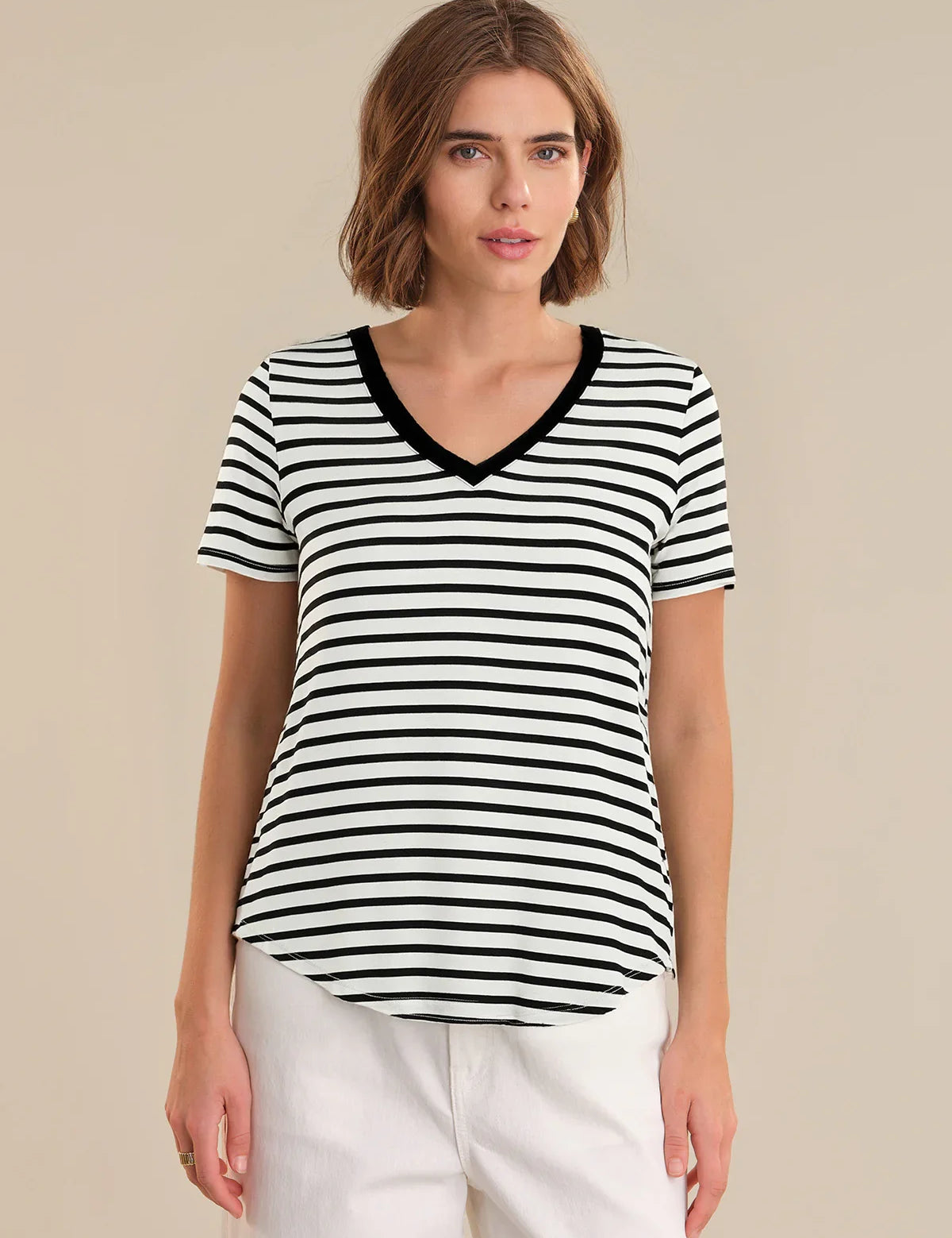 Crochet Stripe Crewneck Top