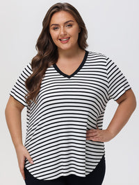 Plus Stripe V-Neck Tee