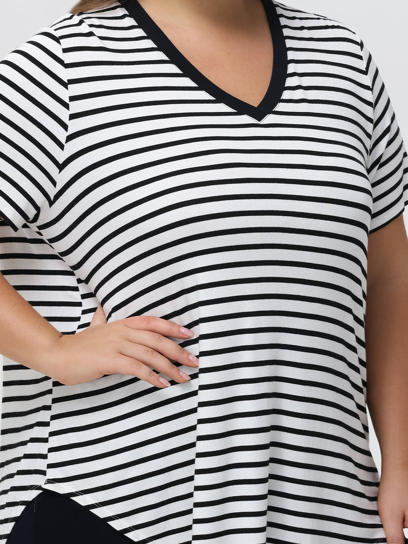 Plus Stripe V-Neck Tee