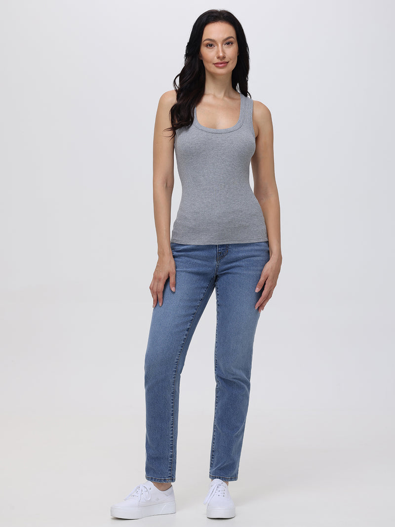 Straight Mid Rise Jean In Light Wash