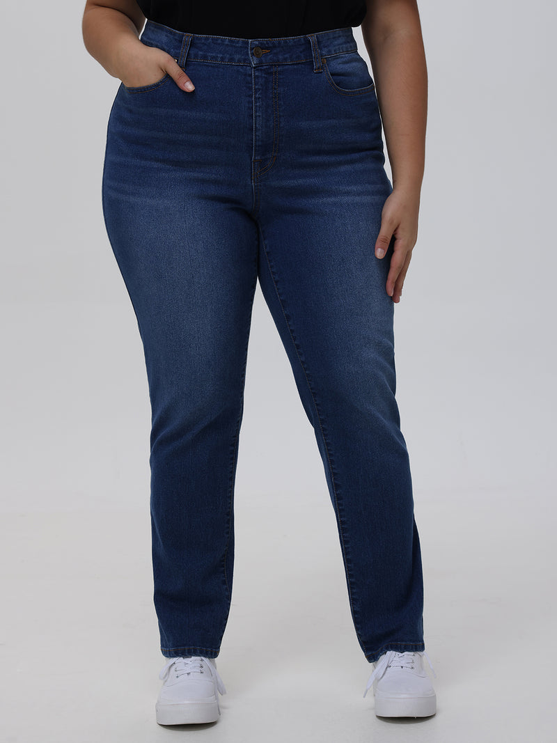 Plus Slim Straight High Rise Jean In Medium Wash