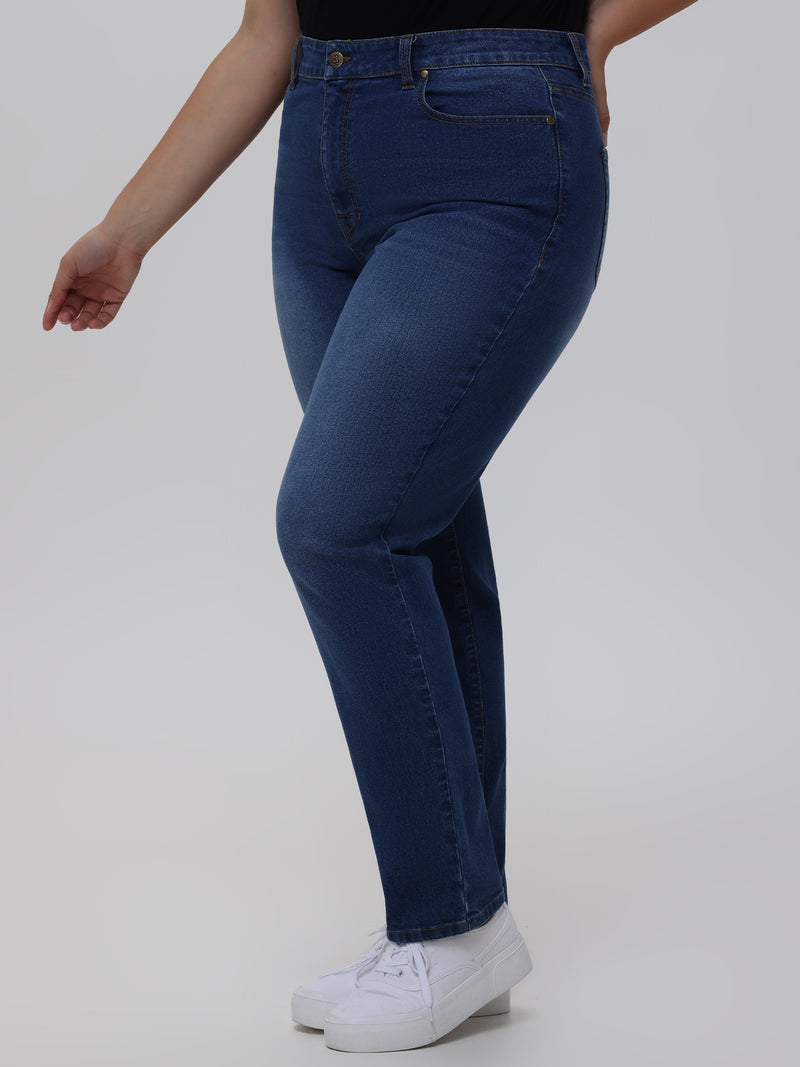 Plus Slim Straight High Rise Jean In Medium Wash