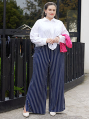 Plus High-Rise Stripe Wide Leg Pants