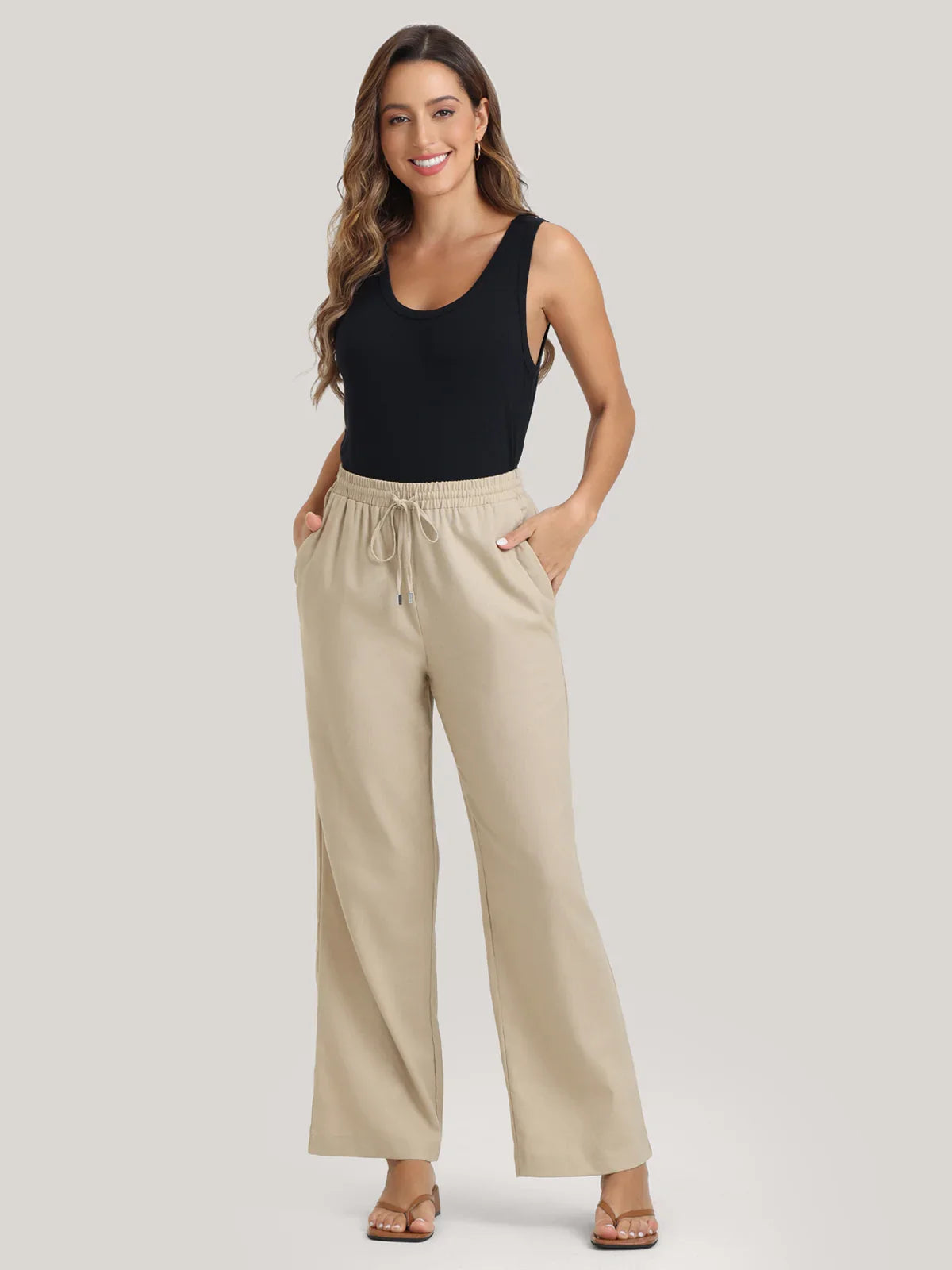 Urban Classics Damesbroek Dames Linnen Mixed Wide Pants Black XS, zwart, XS Urban Classics Damesbroek Dames Linnen Mixed Wide Pants Black XS, zwart, XS