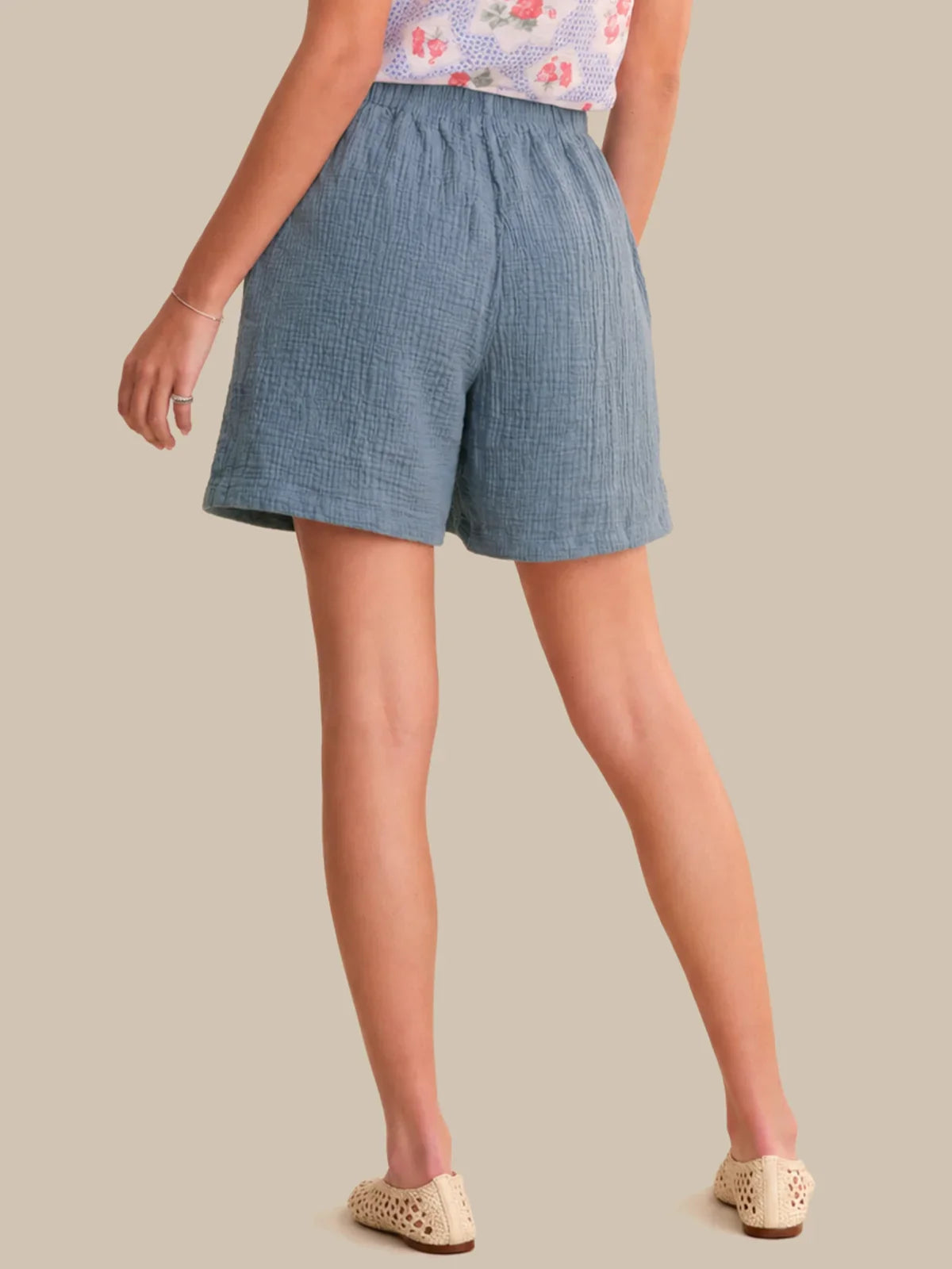 Cotton Crinkle Mid Rise Short Bottom