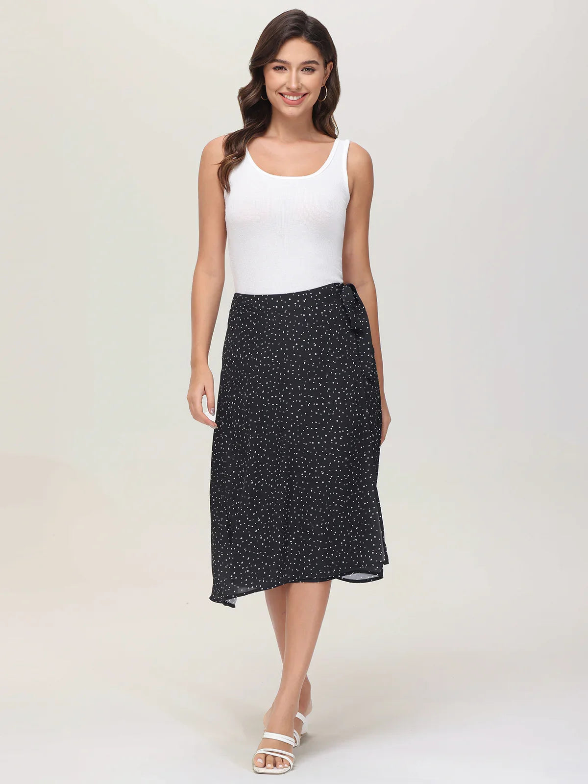 89th & Madison Mini Polka Dot Faux Wrap Midi Skirt