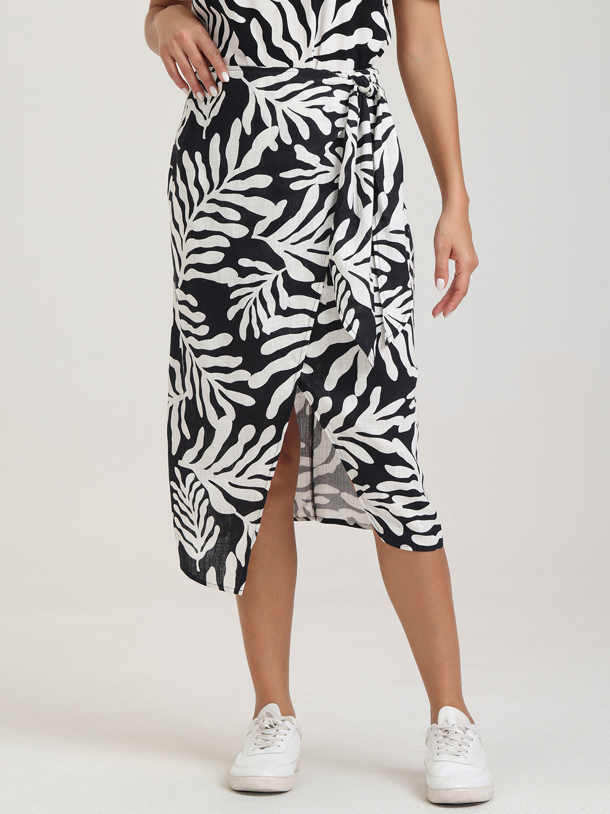 Faux Wrap Tie Side Midi Skirt