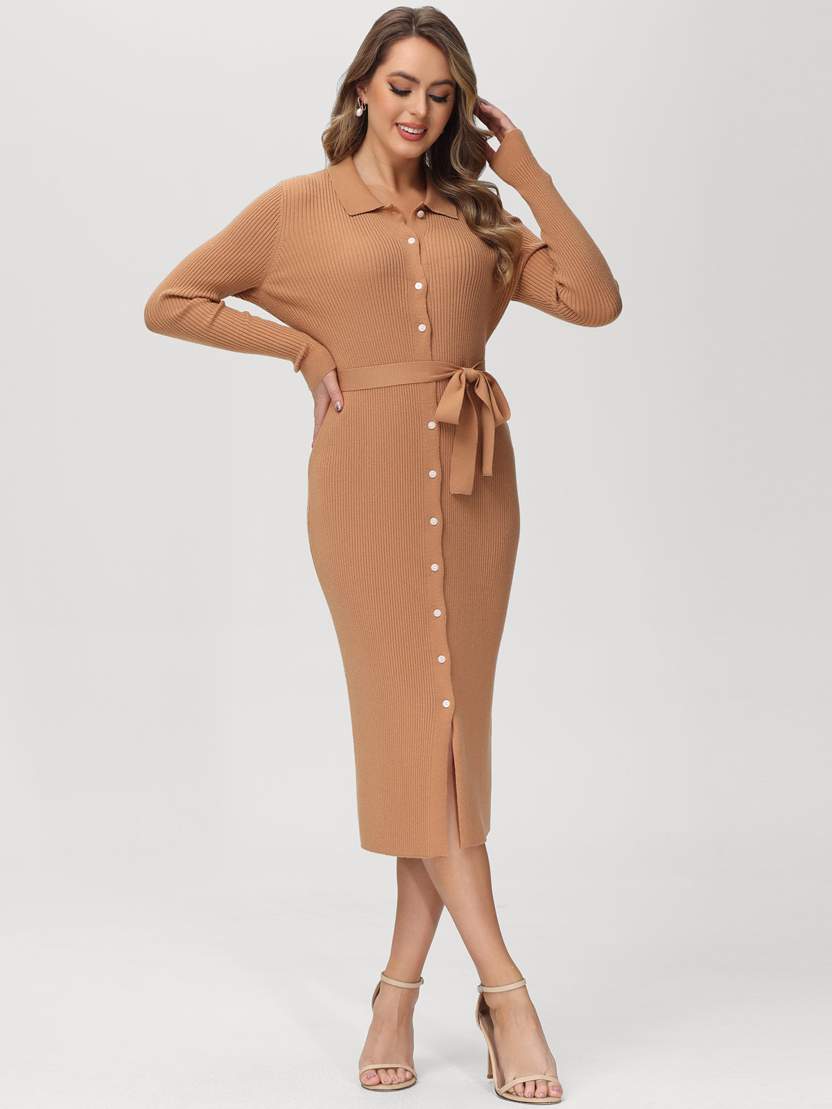 Rib Tie Waist Midi Dress