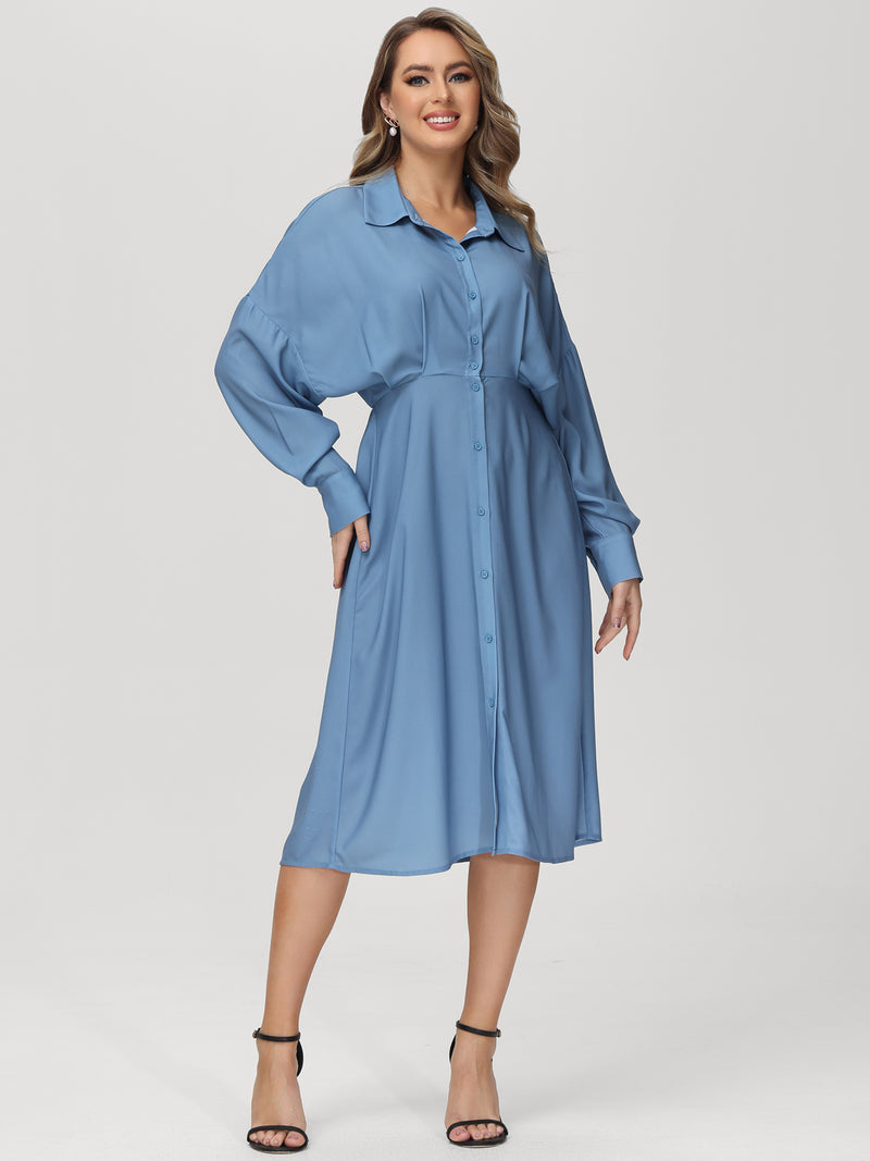 Button Front Batwing Sleeve Dress