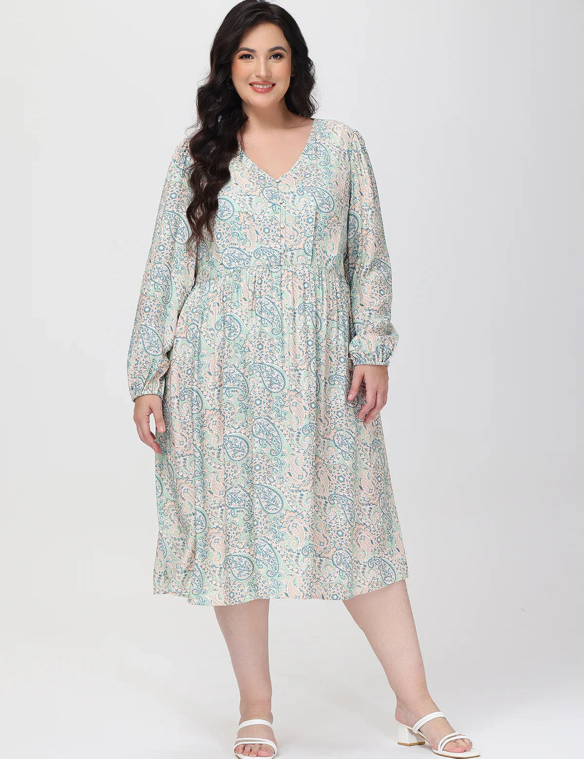 Plus Floral 3/4 Sleeve Popover Dress