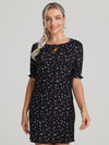 Floral Tie Neck Puff Sleeve Dress
