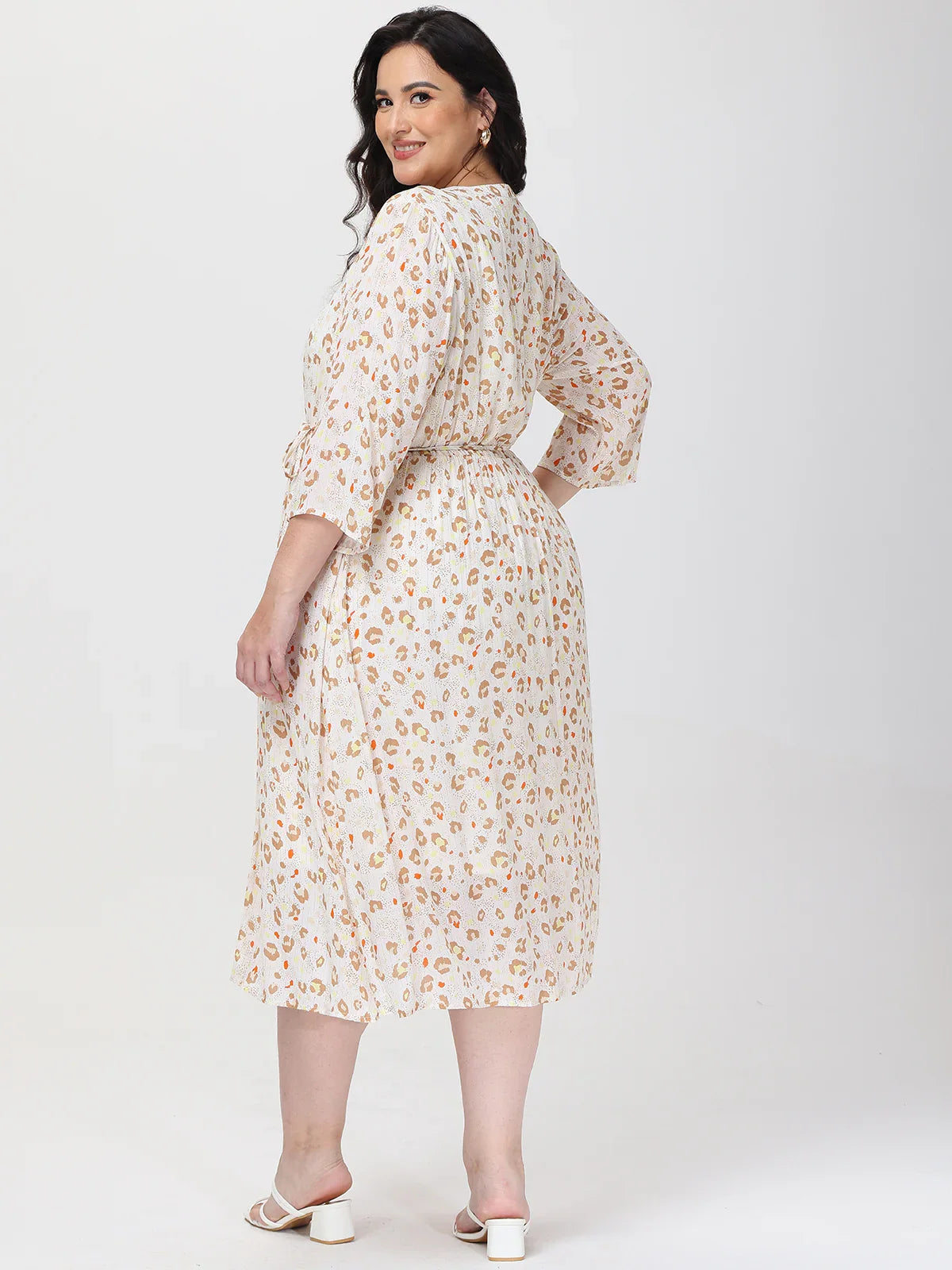 Plus Floral 3/4 Sleeve Popover Dress