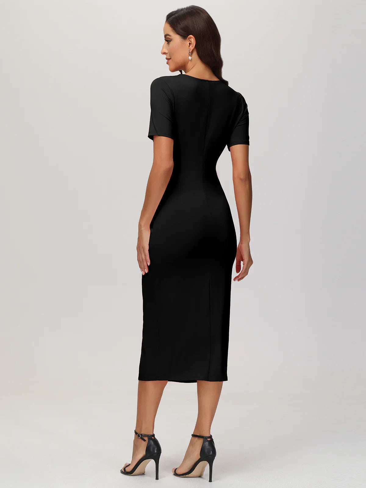 V-Neck Twist Front Midi Dress