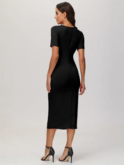 V-Neck Twist Front Midi Dress