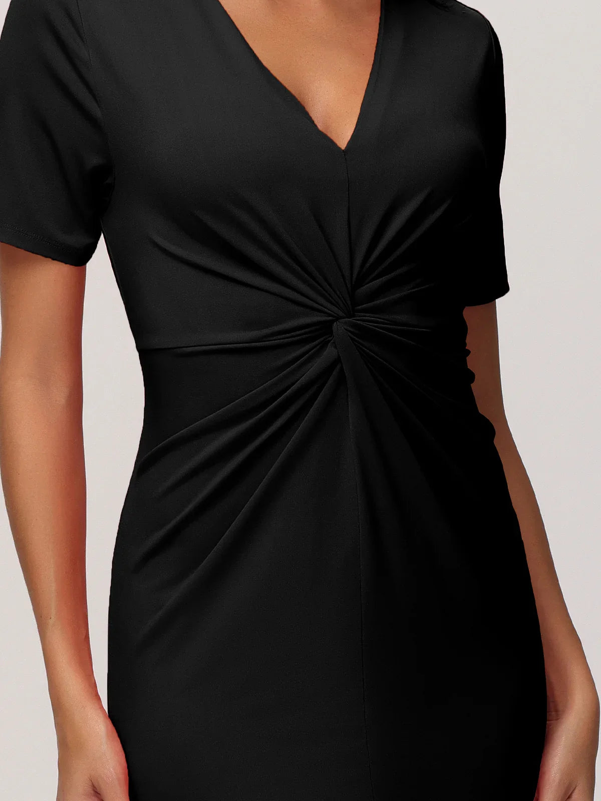 V-Neck Twist Front Midi Dress