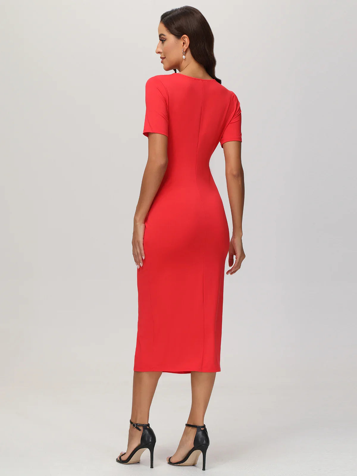 V-Neck Twist Front Midi Dress