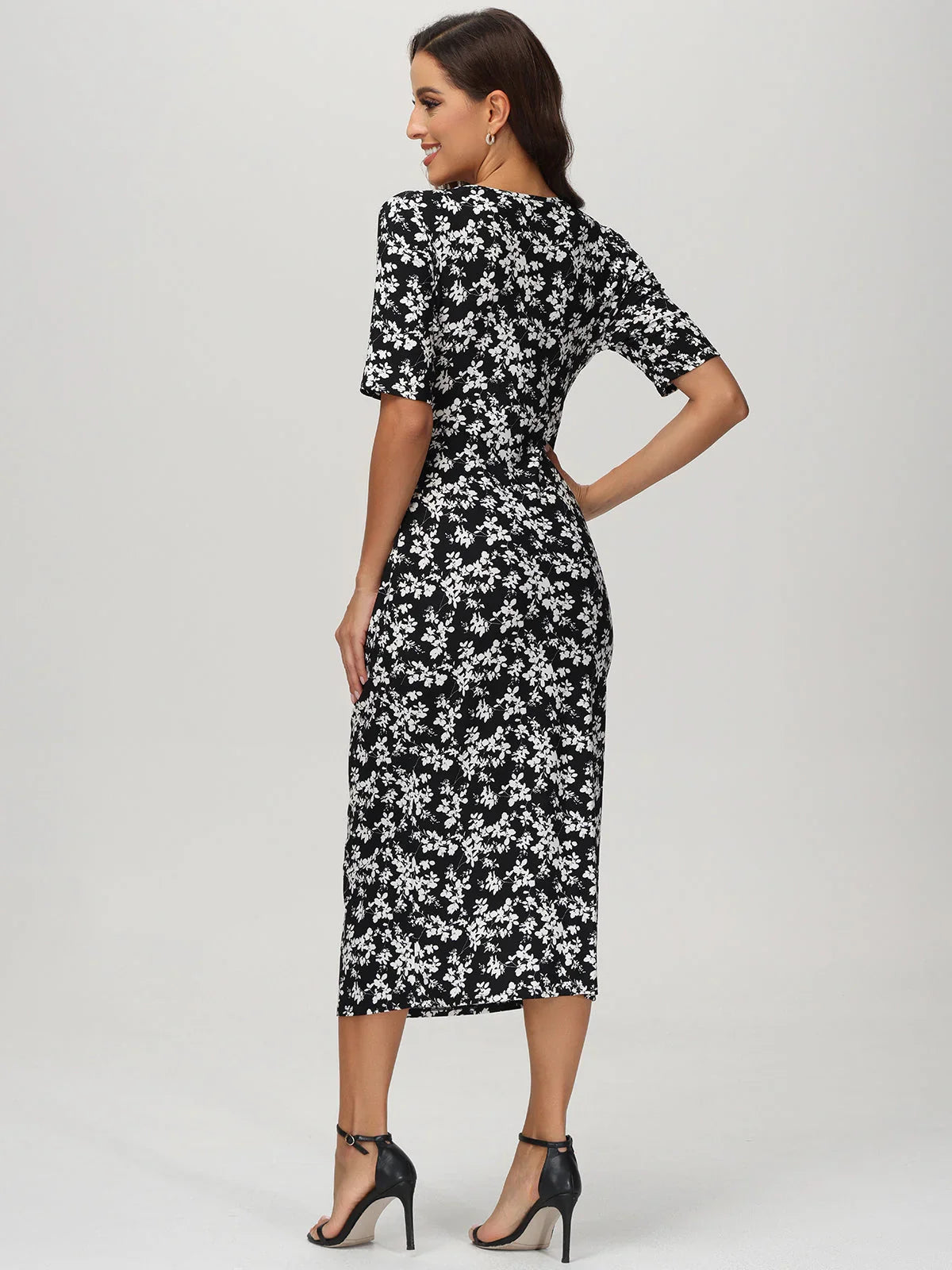 V-Neck Floral Print Midi Dress