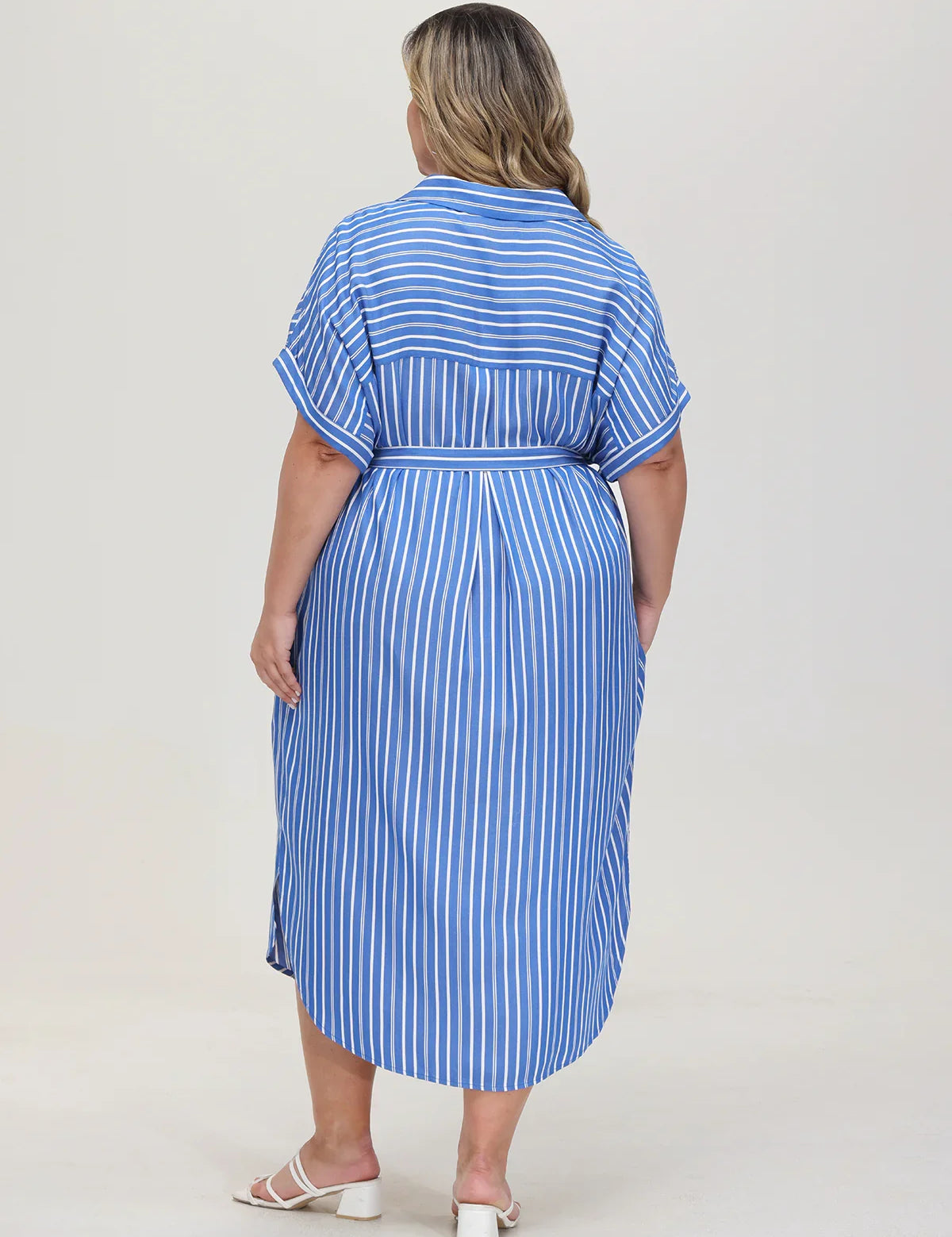 Plus Stripe Belted Shirtdress