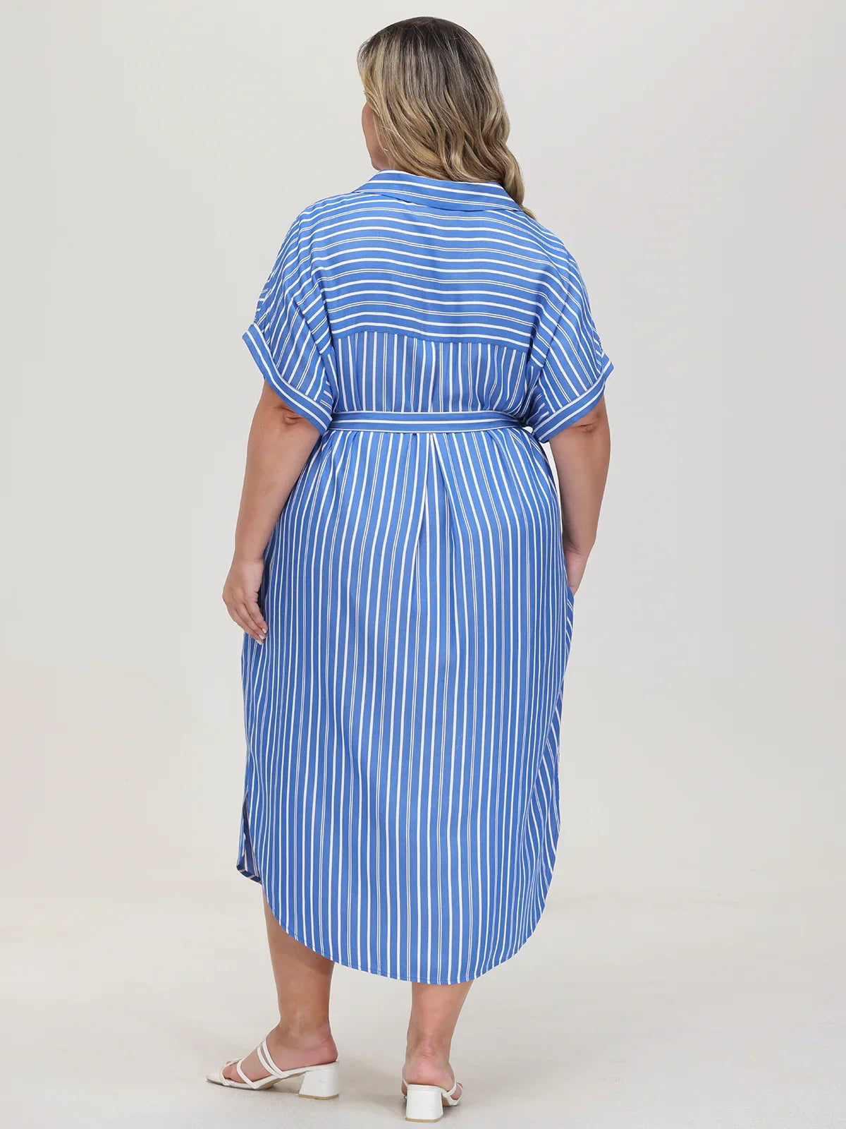 Plus Stripe Belted Shirtdress