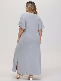 Ruffle Slit Shoulder Midi Dress