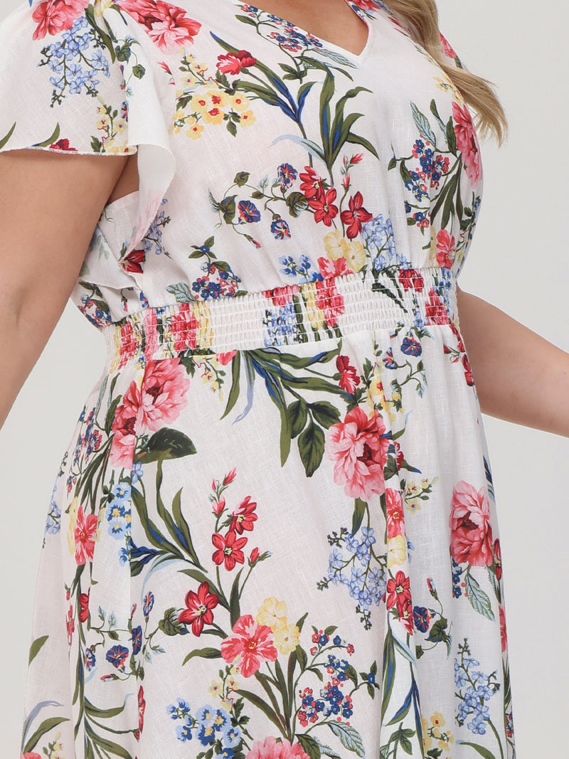 Plus Floral Flutter Sleeve Maxi Dress