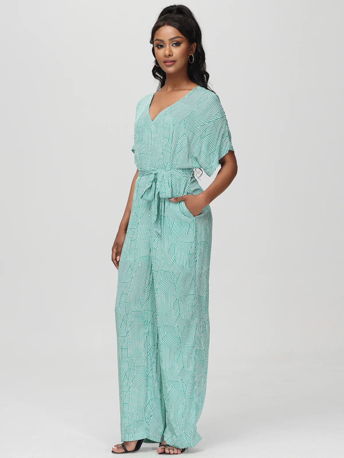 Stripe Geometric Print Jumpsuit
