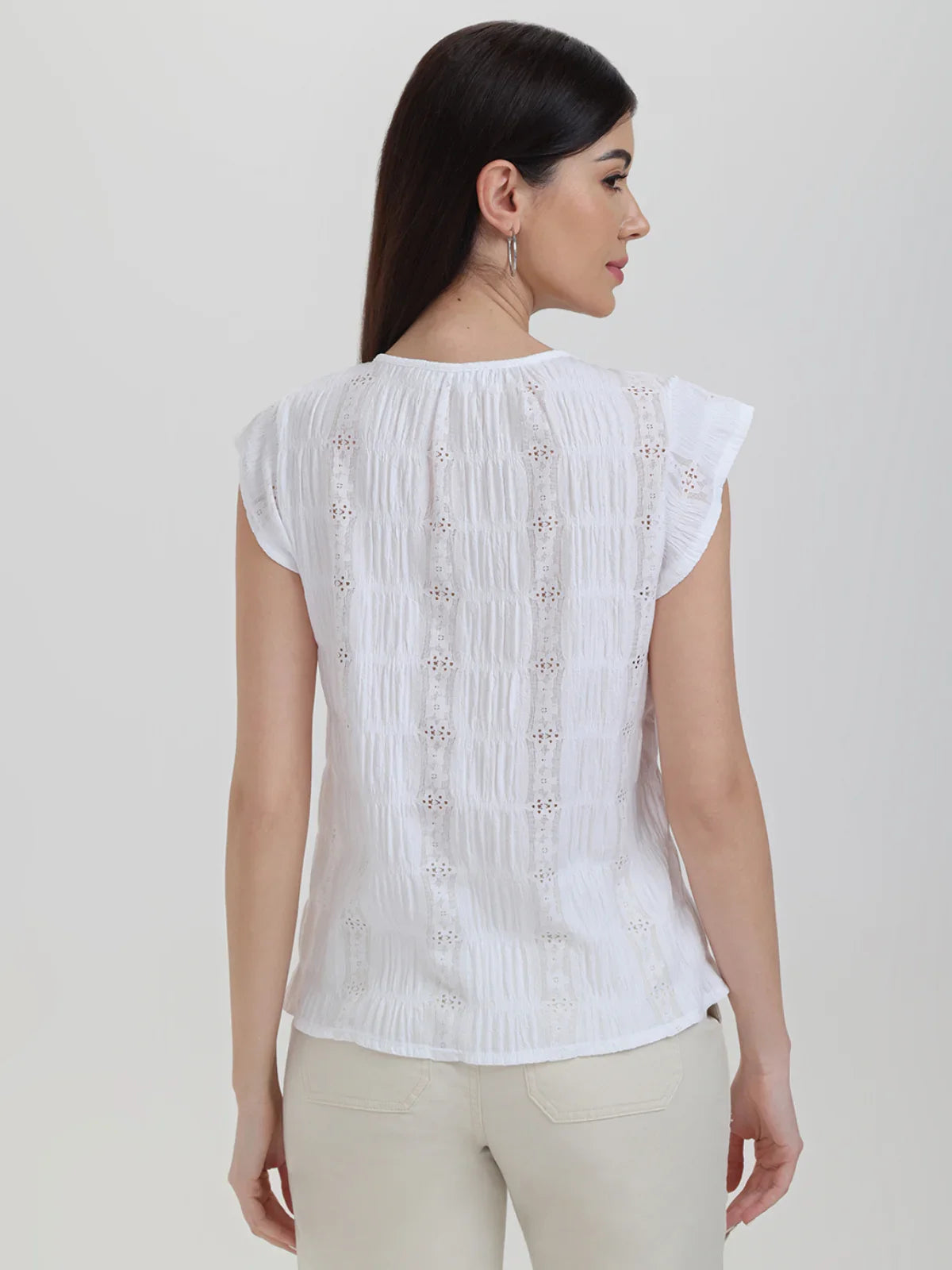 Pointelle Flutter Sleeve Top