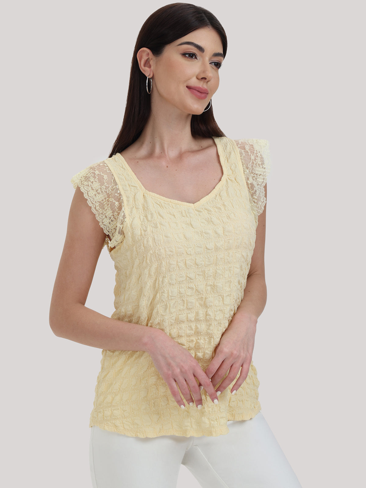 Lace Sleeve Sweetheart Neck Top
