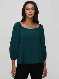 Pleated Puff Sleeves Blouse