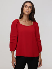 Pleated Puff Sleeves Blouse