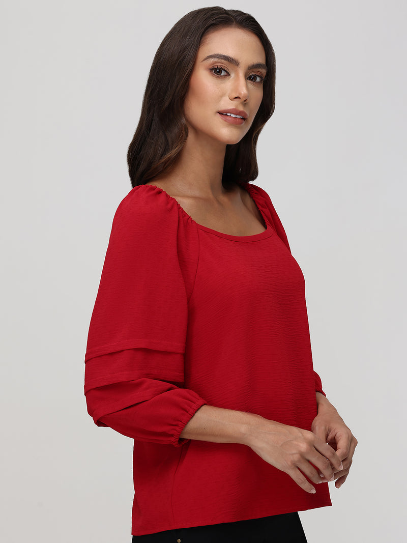 Pleated Puff Sleeves Blouse