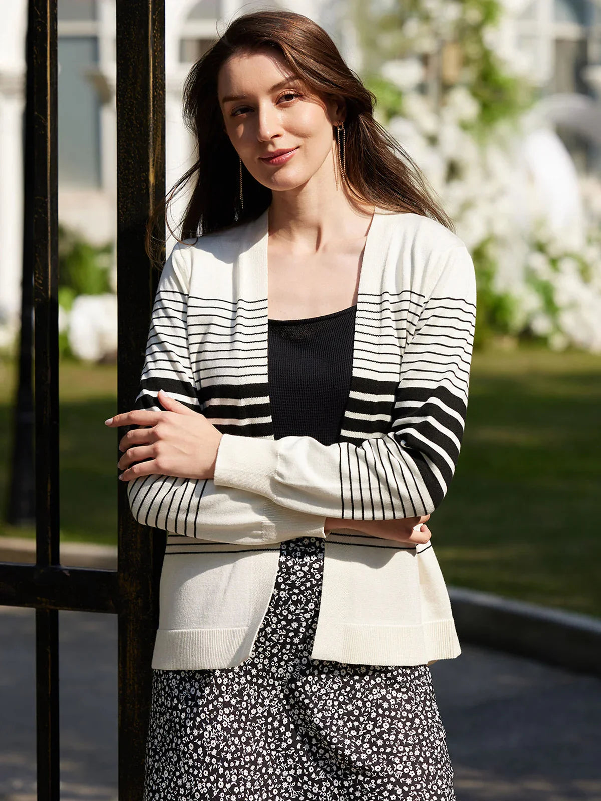 Stripe Open Front Cardigan