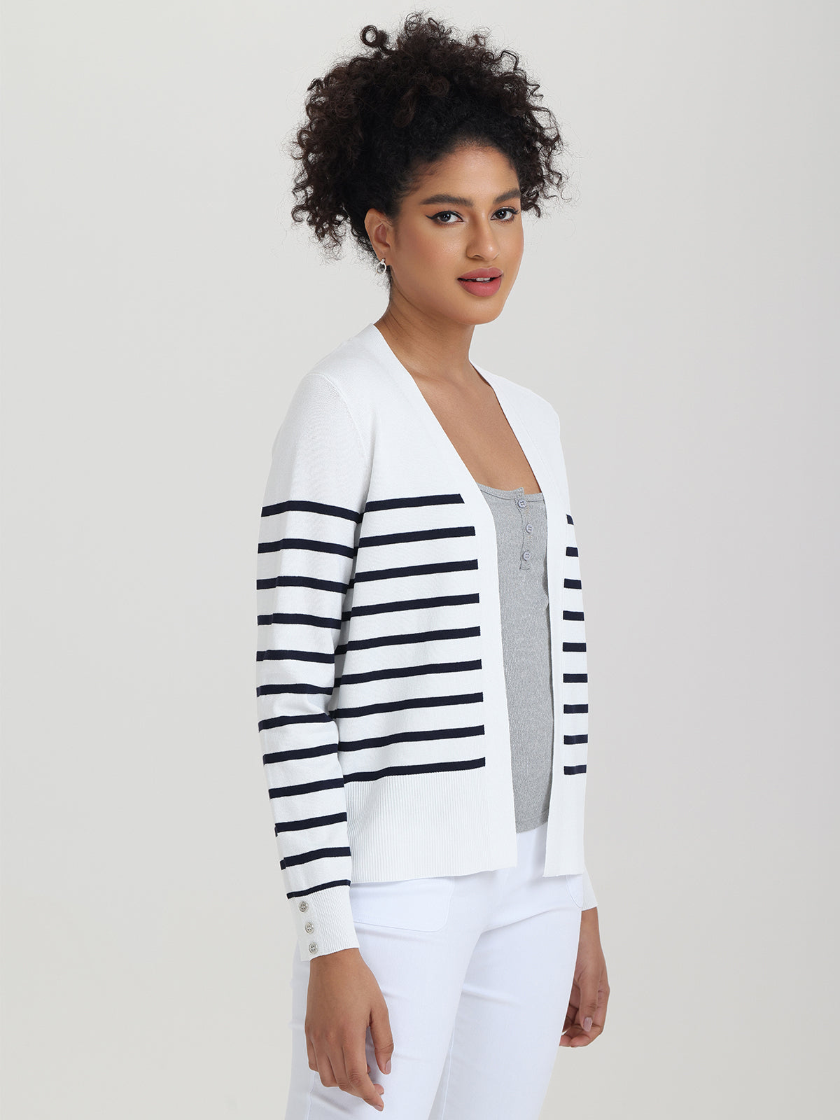 Button Cuff Stripe Cardigan