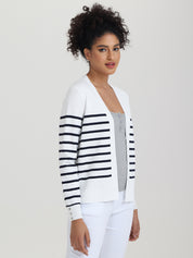 Button Cuff Stripe Cardigan