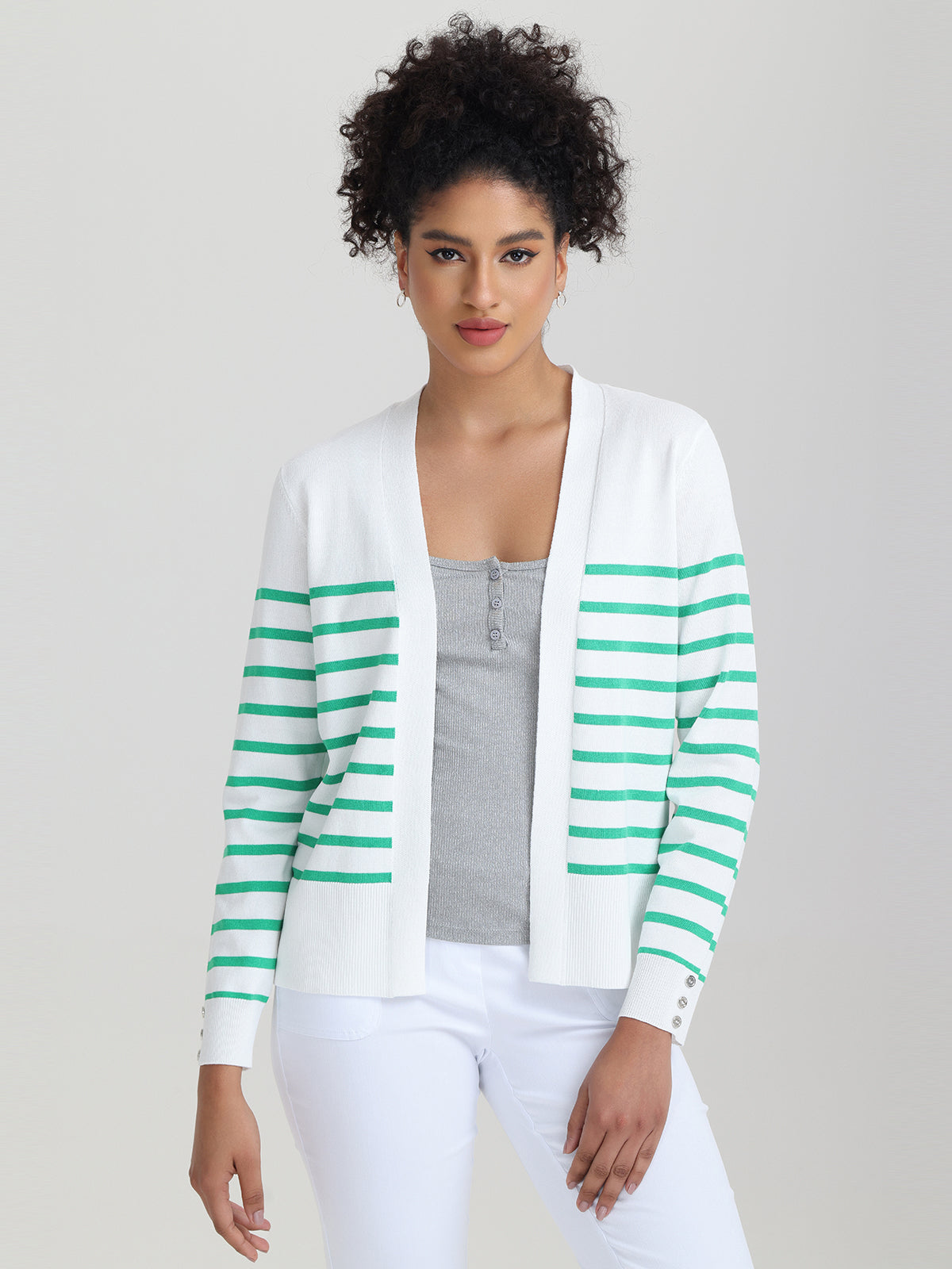 Button Cuff Stripe Cardigan