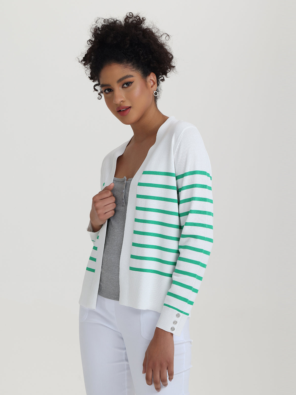 Button Cuff Stripe Cardigan