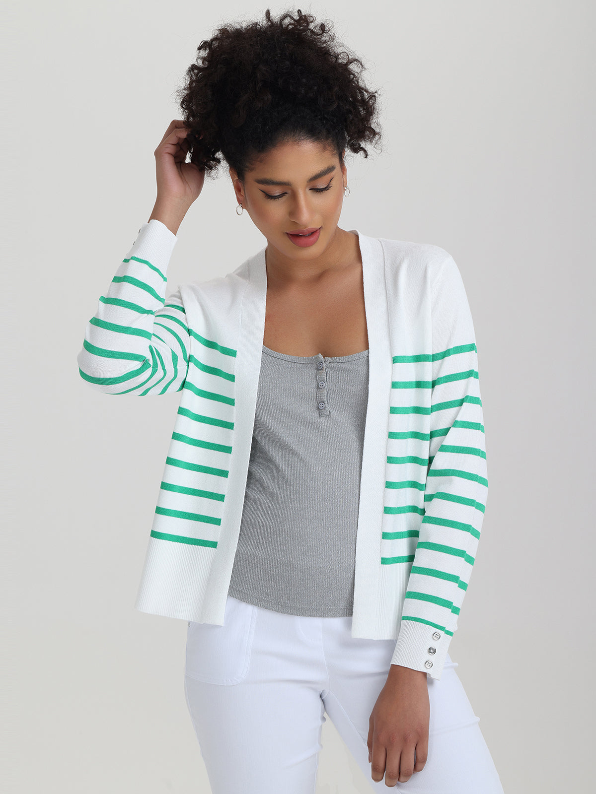 Button Cuff Stripe Cardigan