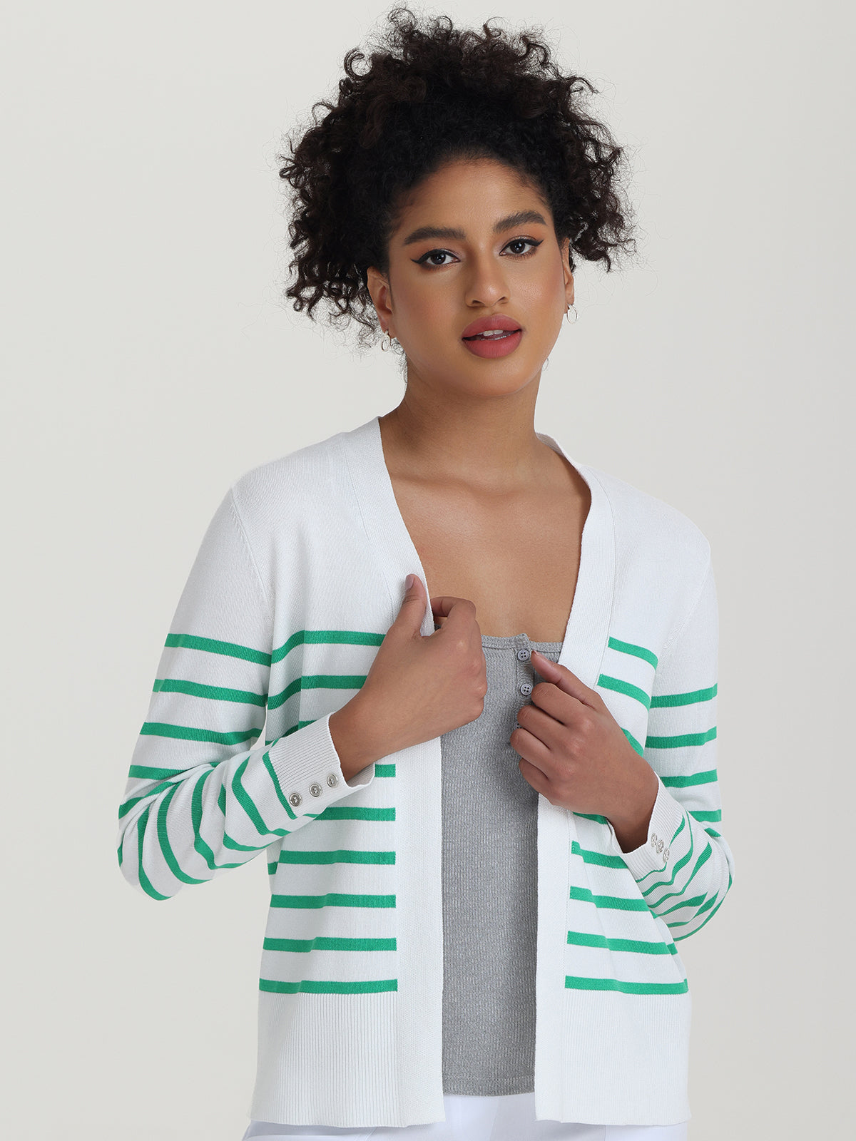 Button Cuff Stripe Cardigan