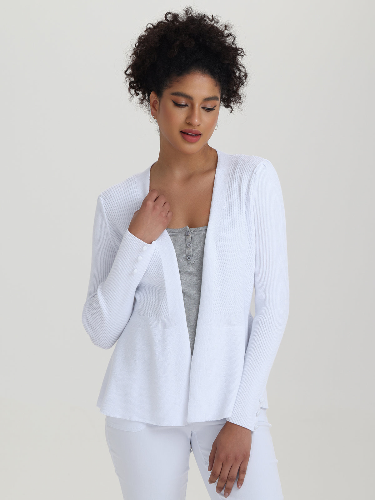 89th Madison Rib Peplum Open Cardigan 89th Madison