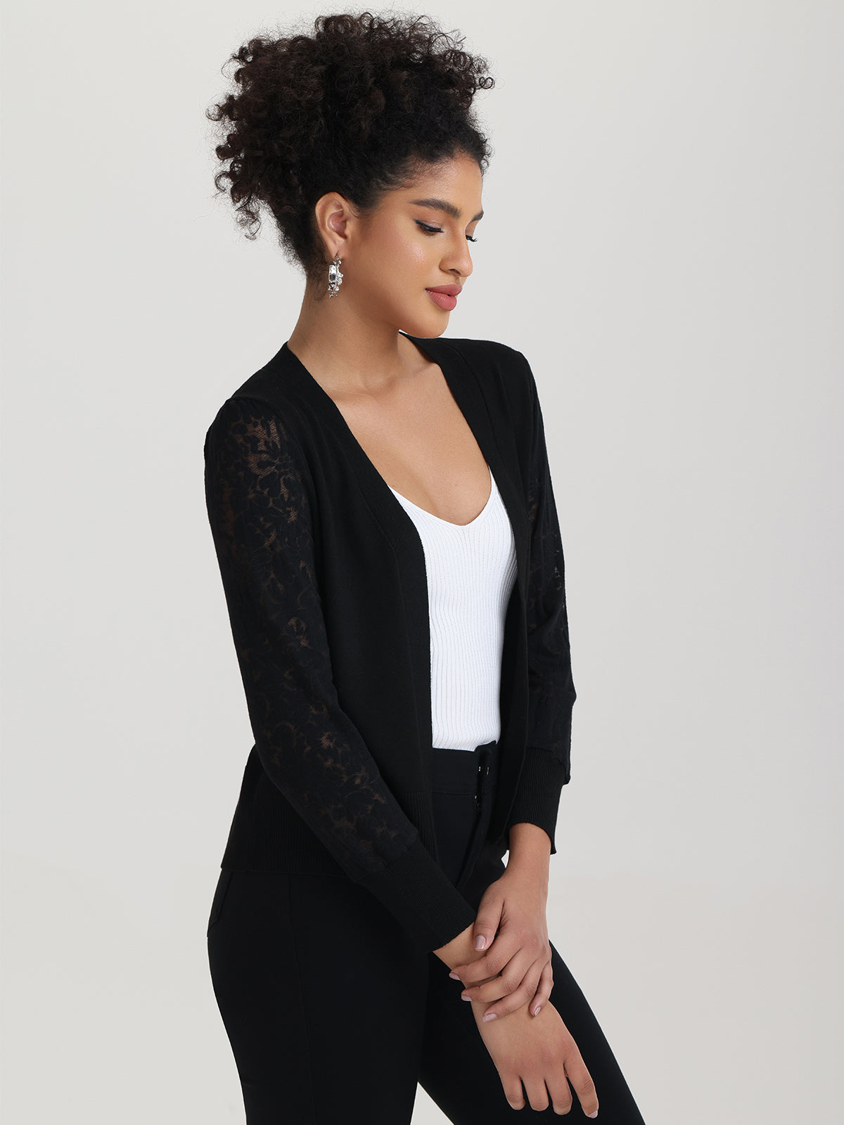 Lace Sleeve Open Front Cardigan