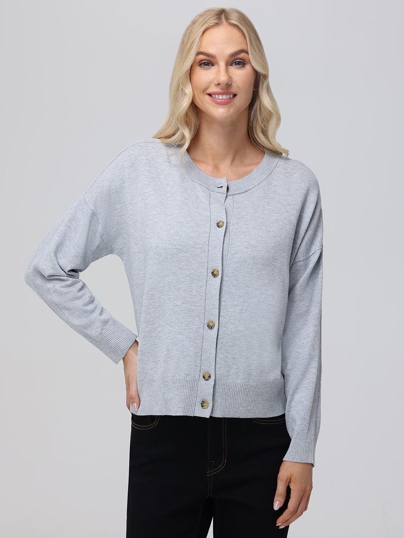 Crewneck Button Front Cardigan