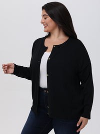 Plus Crewneck Button Front Cardigan