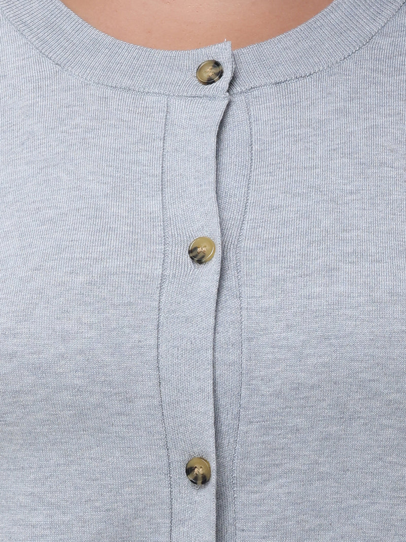 Plus Crewneck Button Front Cardigan