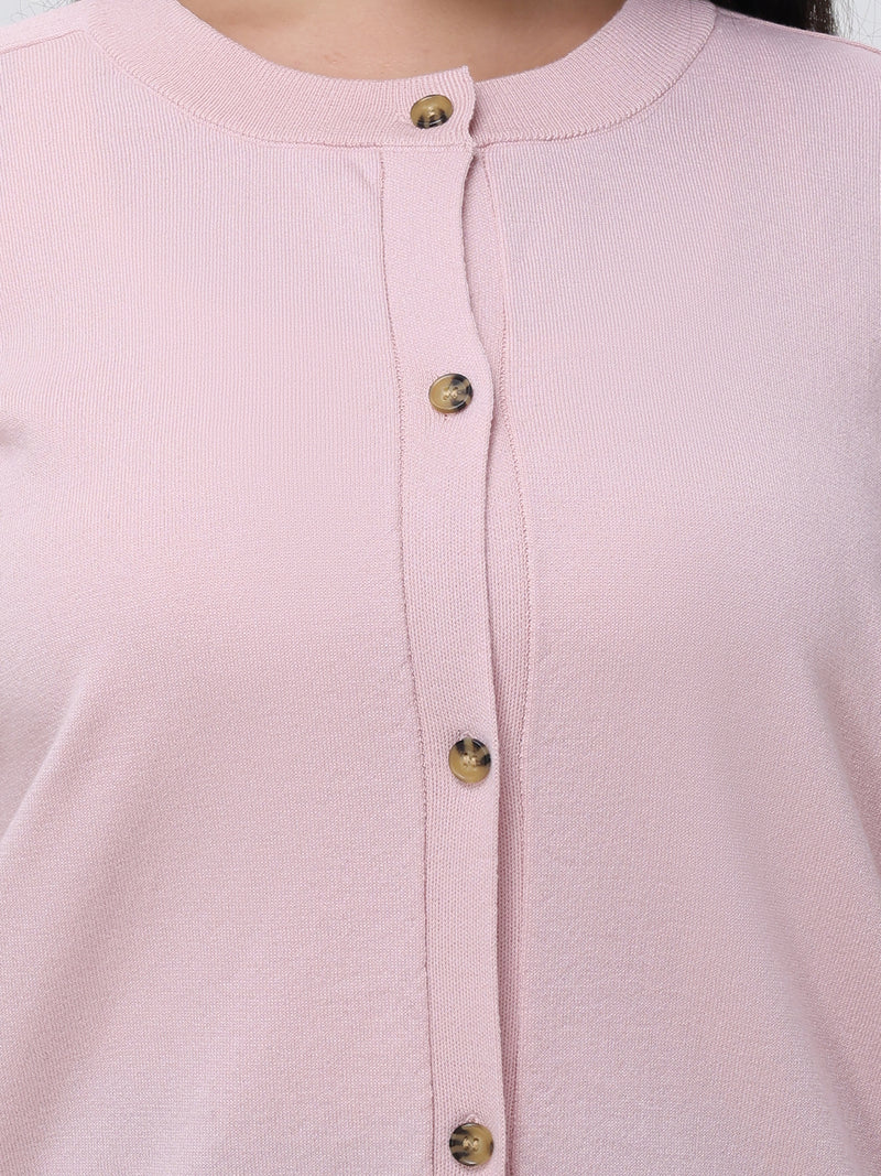 Plus Crewneck Button Front Cardigan