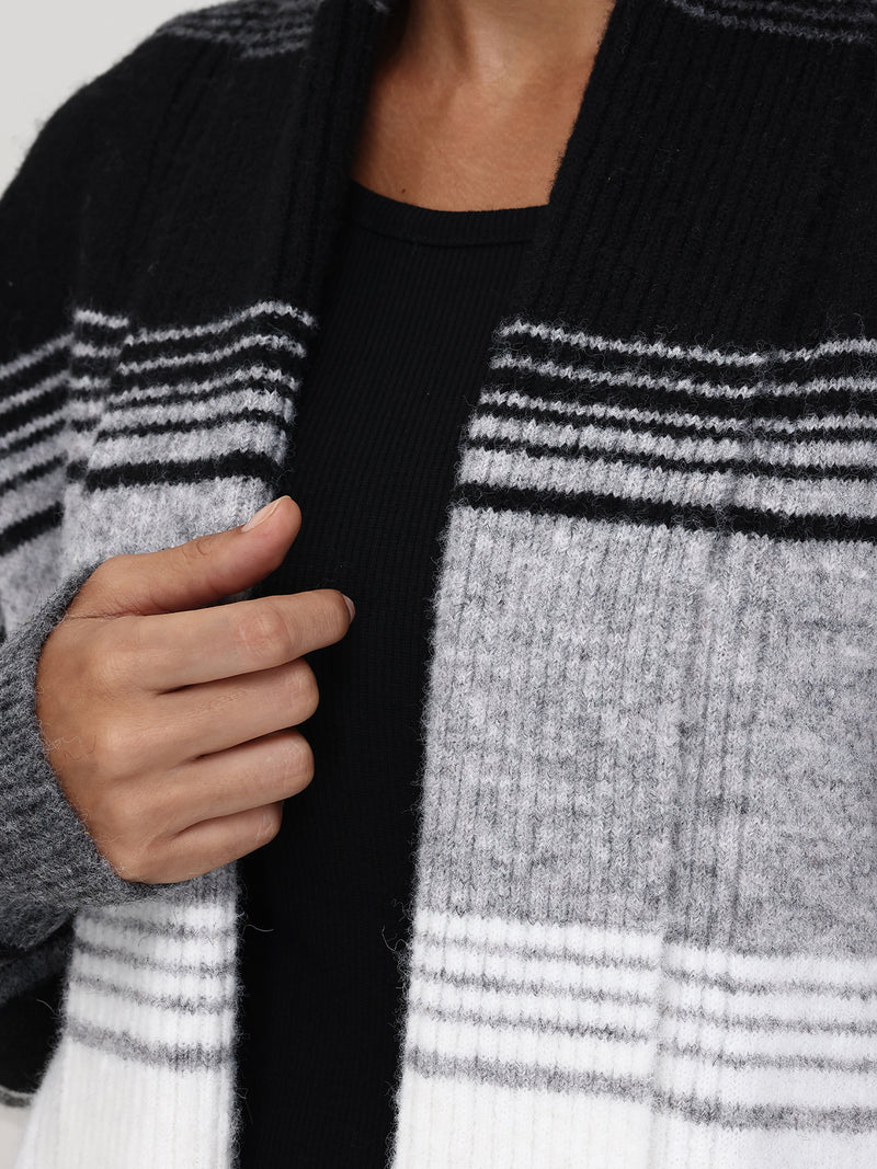 Stripe Shawl Collar Cardigan