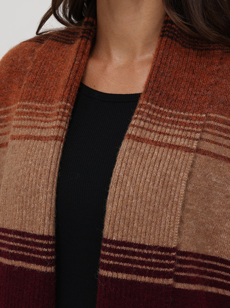 Stripe Shawl Collar Cardigan