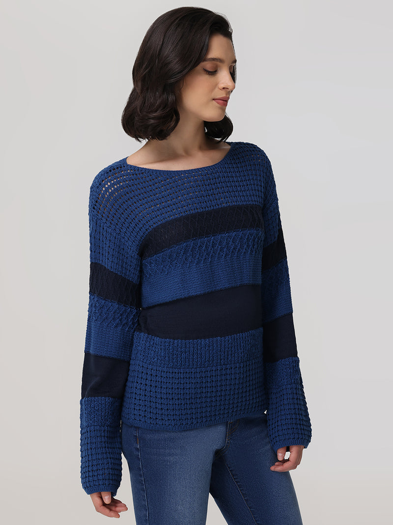 Stripe Pointelle Pullover