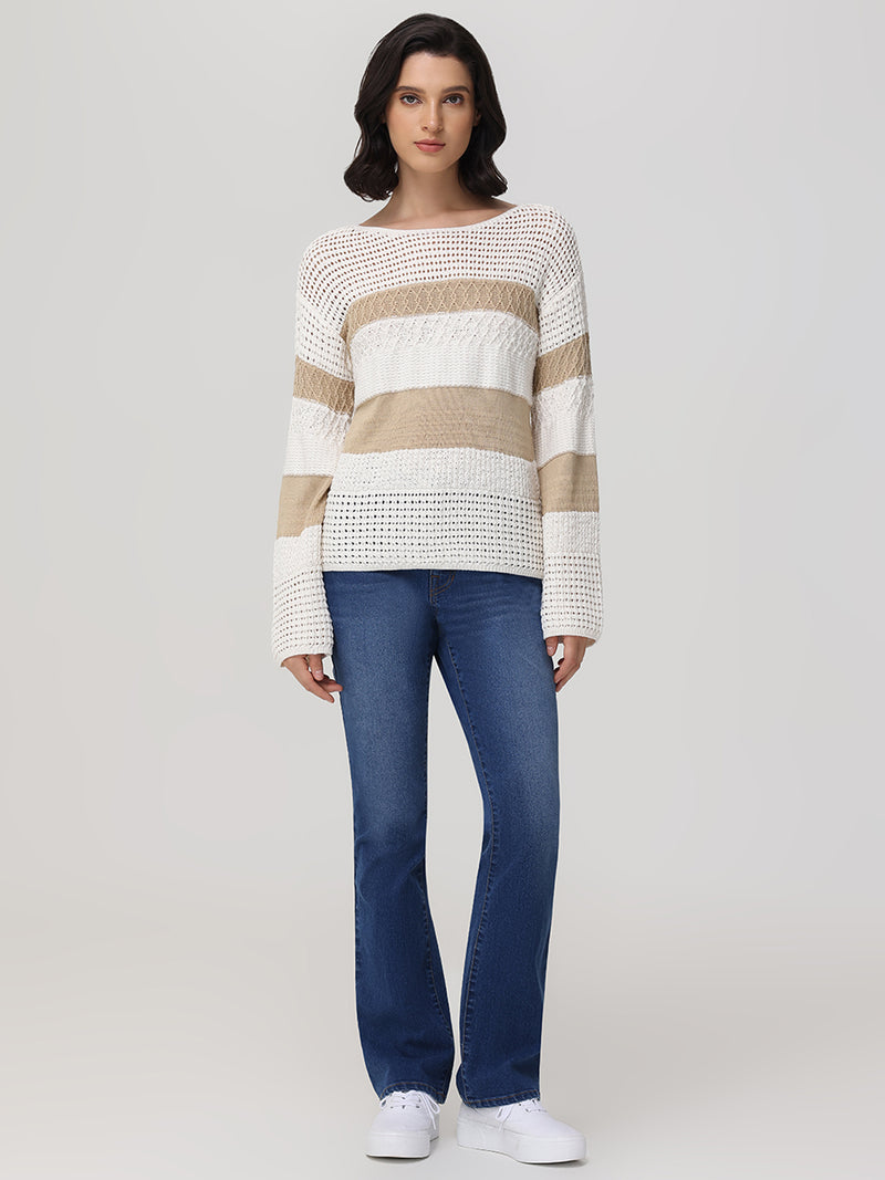 Stripe Pointelle Pullover