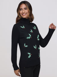 Holly Leaves Turtleneck Sweater