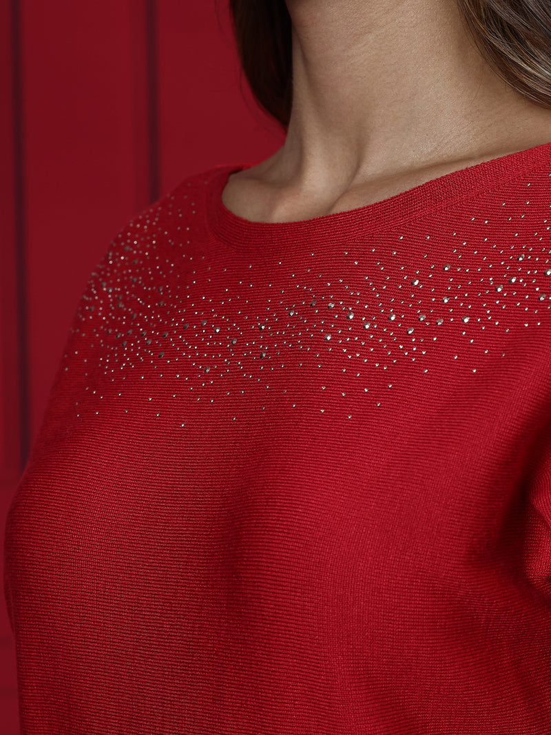 Embellished Boatneck Pullover